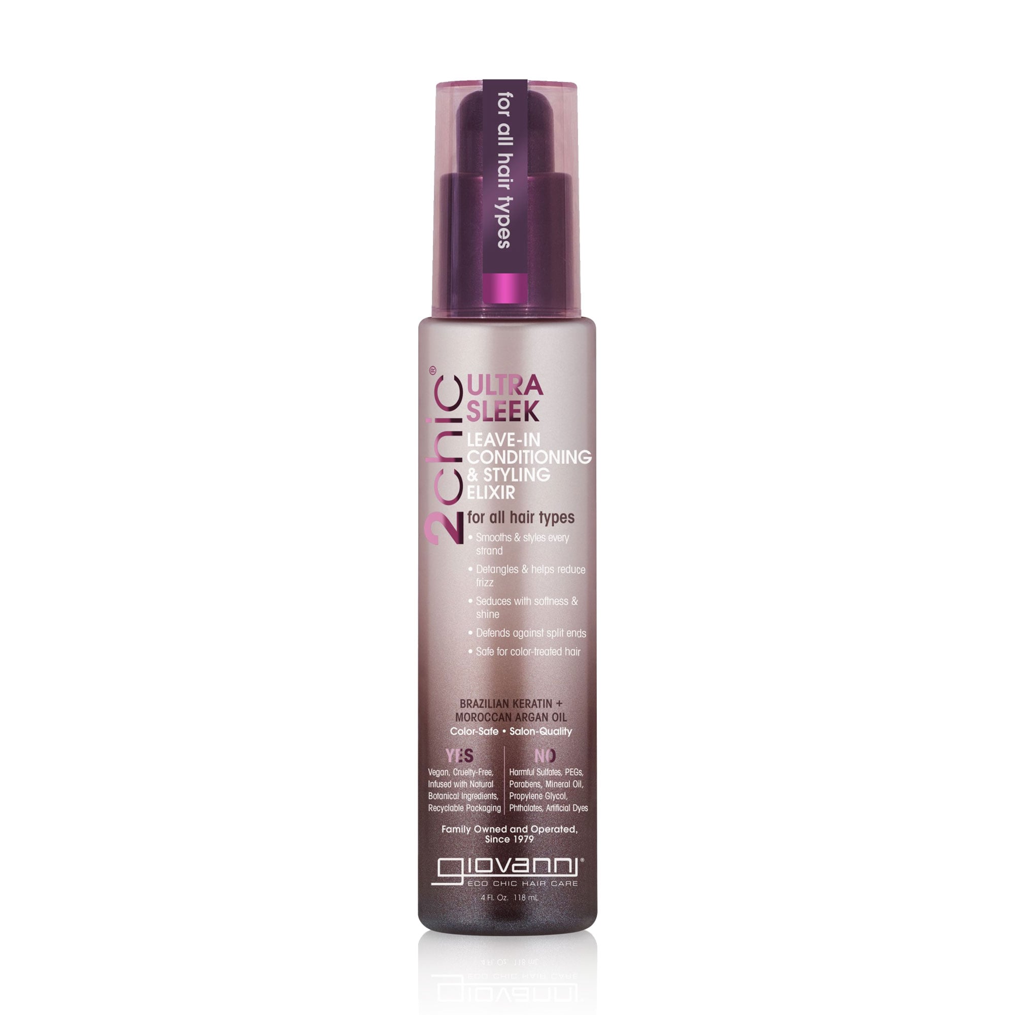 Незмивний кондиціонер-стайлер Giovanni 2chic Ultra-Sleek Conditioning &amp; Styling Elixir Ультра сяяння, для всіх типів волосся, 118 мл